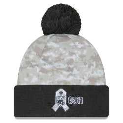 Chicago Bears  New Era White-Graphite 2024 Salute To Service Digital Camo Cuffed Knit Hat with Pom