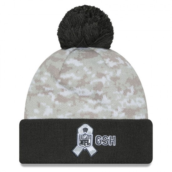 Chicago Bears  New Era White-Graphite 2024 Salute To Service Digital Camo Cuffed Knit Hat with Pom