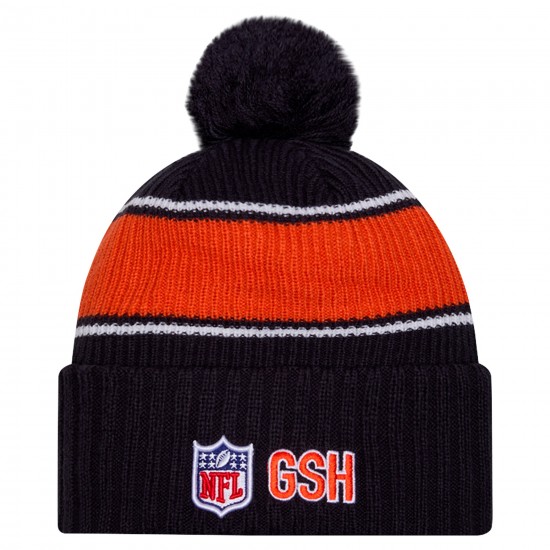 Chicago Bears New Era Navy 2024 Sideline Cuffed Knit Hat with Pom