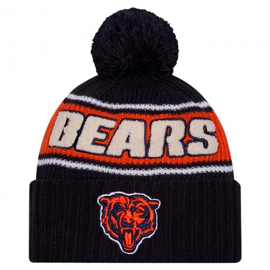 Chicago Bears New Era Navy 2024 Sideline Sport Cuffed Knit Hat with Pom