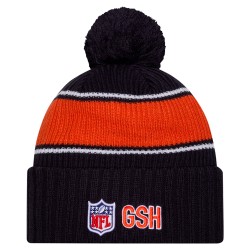 Chicago Bears New Era Navy 2024 Sideline Sport Cuffed Knit Hat with Pom