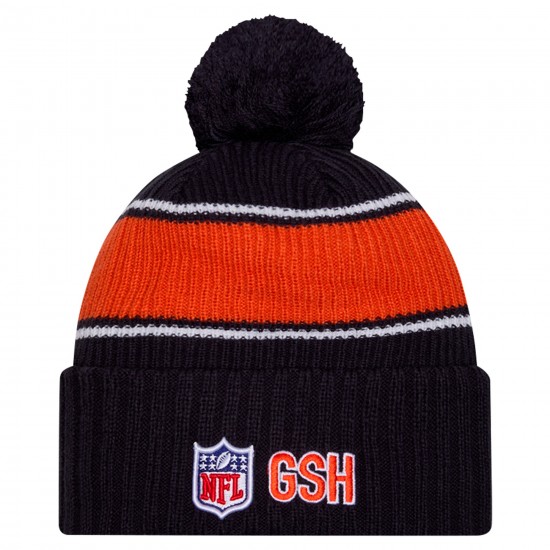 Chicago Bears New Era Navy 2024 Sideline Sport Cuffed Knit Hat with Pom