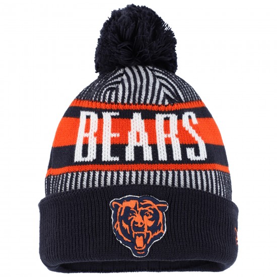 Chicago Bears New Era Navy Striped  Cuffed Knit Hat with Pom