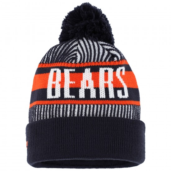 Chicago Bears New Era Navy Striped  Cuffed Knit Hat with Pom
