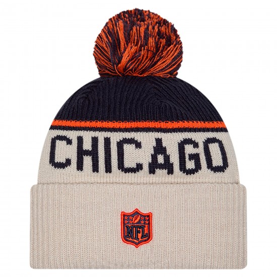 Chicago Bears New Era Stone NFL Sideline Historic Cuffed Knit Hat with Pom