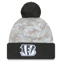Cincinnati Bengals  New Era White-Graphite 2024 Salute To Service Digital Camo Cuffed Knit Hat with Pom