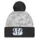 Cincinnati Bengals  New Era White-Graphite 2024 Salute To Service Digital Camo Cuffed Knit Hat with Pom