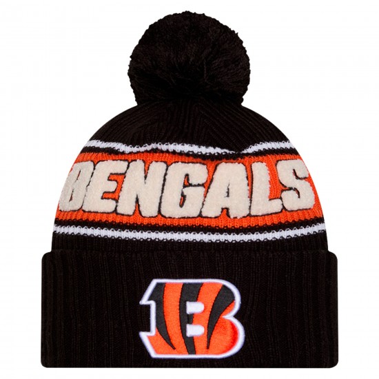 Cincinnati Bengals New Era Black 2024 Sideline Cuffed Knit Hat with Pom