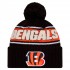Cincinnati Bengals New Era Black 2024 Sideline Sport Cuffed Knit Hat with Pom