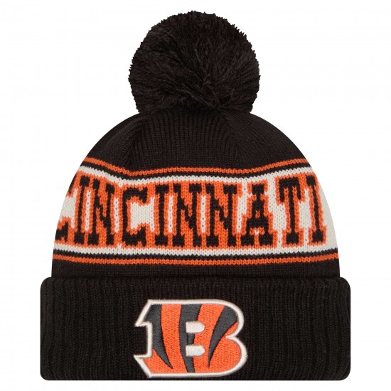 Cincinnati Bengals New Era Black Retro Cuffed Knit Hat with Pom