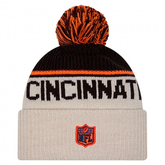 Cincinnati Bengals New Era Stone NFL Sideline Historic Cuffed Knit Hat with Pom