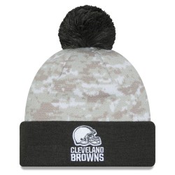 Cleveland Browns  New Era White-Graphite 2024 Salute To Service Digital Camo Cuffed Knit Hat with Pom