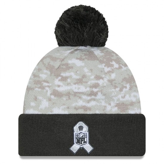 Cleveland Browns  New Era White-Graphite 2024 Salute To Service Digital Camo Cuffed Knit Hat with Pom