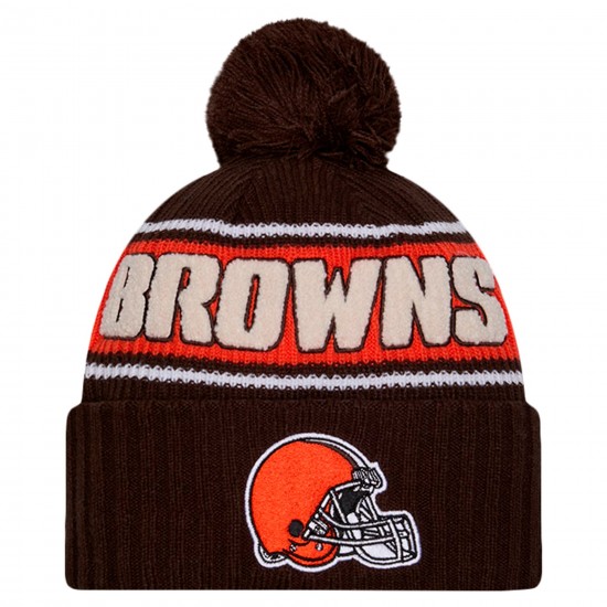 Cleveland Browns New Era Brown 2024 Sideline Cuffed Knit Hat with Pom