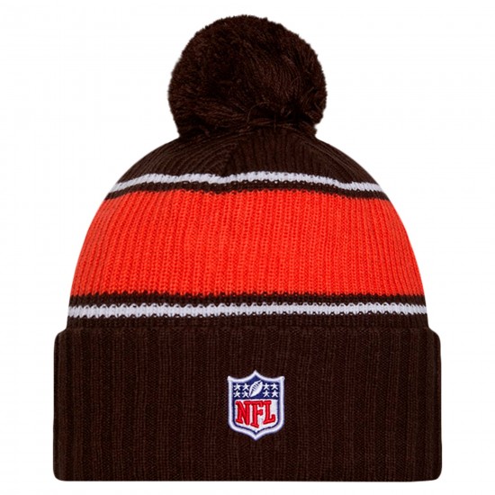 Cleveland Browns New Era Brown 2024 Sideline Cuffed Knit Hat with Pom