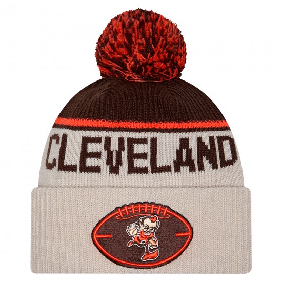 Cleveland Browns New Era Stone NFL Sideline Historic Cuffed Knit Hat with Pom