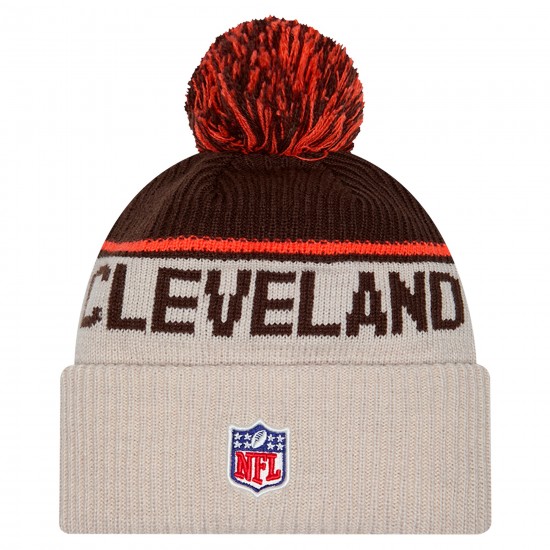 Cleveland Browns New Era Stone NFL Sideline Historic Cuffed Knit Hat with Pom