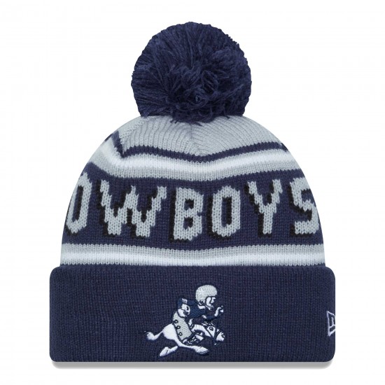 Dallas Cowboys  New Era Navy Retro Joe Main Cuffed Knit Hat with Pom