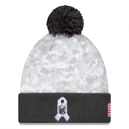 Dallas Cowboys  New Era White-Graphite 2024 Salute To Service Digital Camo Cuffed Knit Hat with Pom