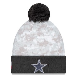 Dallas Cowboys  New Era White-Graphite 2024 Salute To Service Digital Camo Cuffed Knit Hat with Pom