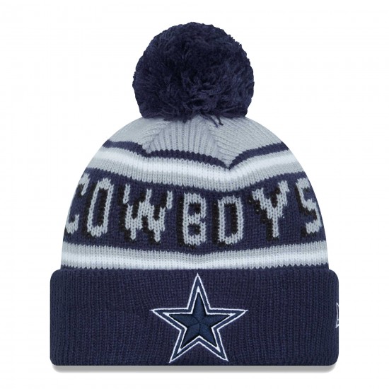 Dallas Cowboys New Era Gray-Navy Main Cuffed Knit Hat with Pom