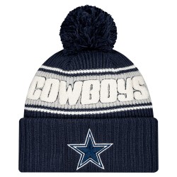 Dallas Cowboys New Era Navy 2024 Sideline Cuffed Knit Hat with Pom