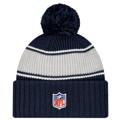 Dallas Cowboys New Era Navy 2024 Sideline Cuffed Knit Hat with Pom