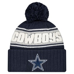 Dallas Cowboys New Era Navy 2024-25 Sideline Cuffed Knit Hat with Pom
