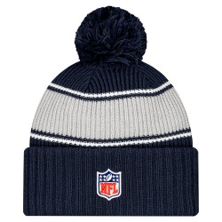 Dallas Cowboys New Era Navy 2024-25 Sideline Cuffed Knit Hat with Pom