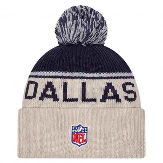 Dallas Cowboys New Era Stone NFL Sideline Historic Cuffed Knit Hat with Pom