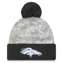 Denver Broncos  New Era White-Graphite 2024 Salute To Service Digital Camo Cuffed Knit Hat with Pom