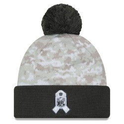 Denver Broncos  New Era White-Graphite 2024 Salute To Service Digital Camo Cuffed Knit Hat with Pom