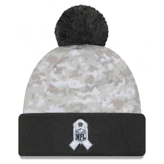 Denver Broncos  New Era White-Graphite 2024 Salute To Service Digital Camo Cuffed Knit Hat with Pom