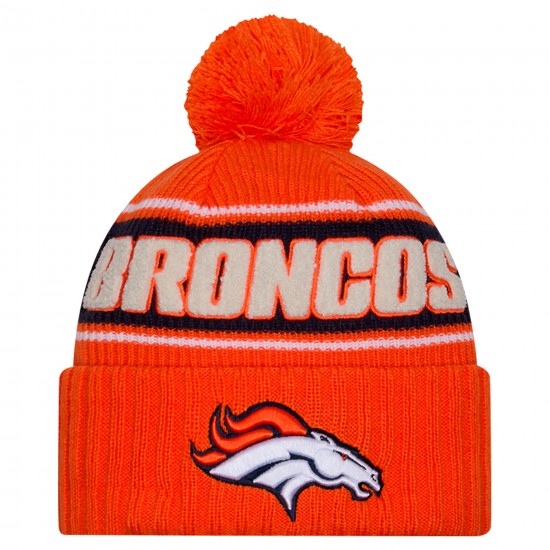 Denver Broncos New Era Orange 2024 Sideline Cuffed Knit Hat with Pom