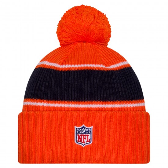 Denver Broncos New Era Orange 2024 Sideline Sport Cuffed Knit Hat with Pom