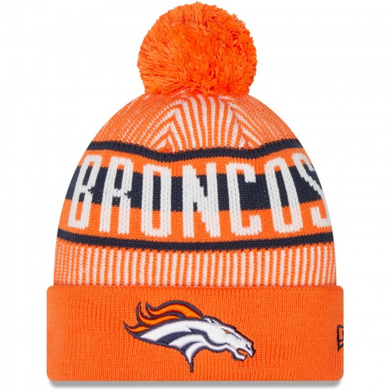 Denver Broncos New Era Orange Striped Cuffed Knit Hat with Pom