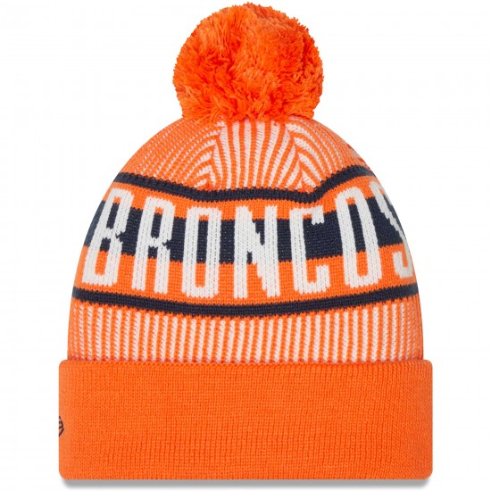 Denver Broncos New Era Orange Striped Cuffed Knit Hat with Pom