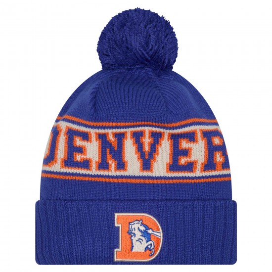 Denver Broncos New Era Royal Retro Cuffed Knit Hat with Pom