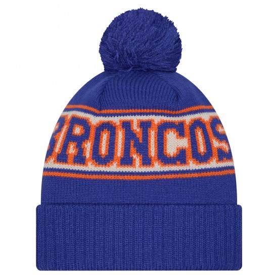 Denver Broncos New Era Royal Retro Cuffed Knit Hat with Pom