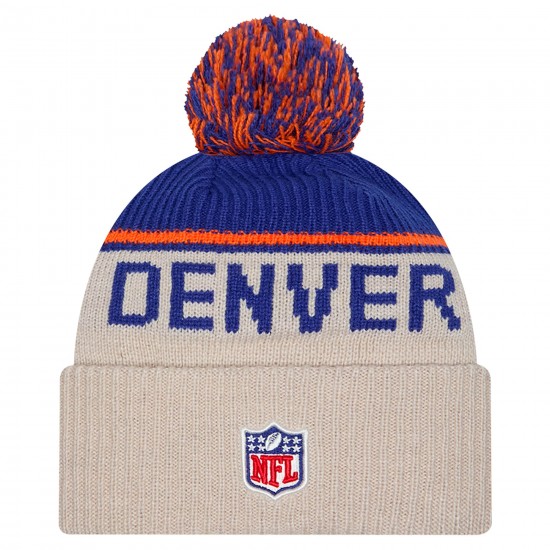 Denver Broncos New Era Stone NFL Sideline Historic Cuffed Knit Hat with Pom