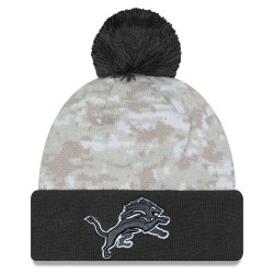 Detroit Lions  New Era White-Graphite 2024 Salute To Service Digital Camo Cuffed Knit Hat with Pom