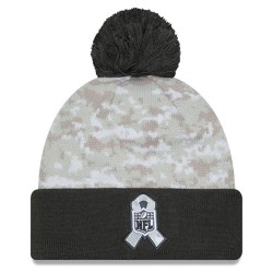 Detroit Lions  New Era White-Graphite 2024 Salute To Service Digital Camo Cuffed Knit Hat with Pom