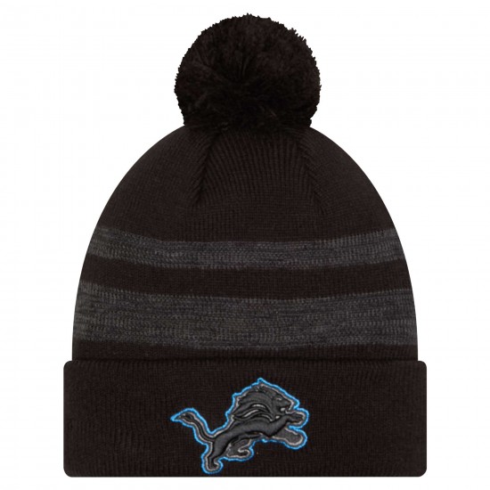 Detroit Lions New Era Black Dispatch Cuffed Knit Hat with Pom