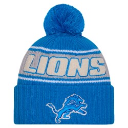 Detroit Lions New Era Blue 2024 Sideline Cuffed Knit Hat with Pom