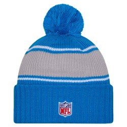 Detroit Lions New Era Blue 2024 Sideline Cuffed Knit Hat with Pom