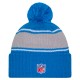 Detroit Lions New Era Blue 2024 Sideline Cuffed Knit Hat with Pom
