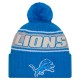 Detroit Lions New Era Blue 2024 Sideline Sport Cuffed Knit Hat with Pom
