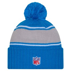 Detroit Lions New Era Blue 2024 Sideline Sport Cuffed Knit Hat with Pom