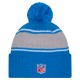 Detroit Lions New Era Blue 2024 Sideline Sport Cuffed Knit Hat with Pom