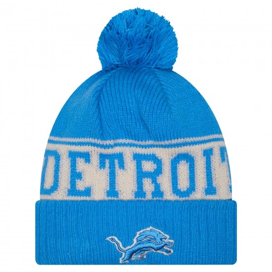 Detroit Lions New Era Blue Retro Cuffed Knit Hat with Pom